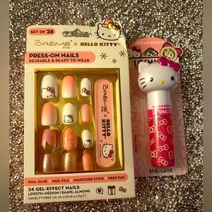 Hello Kitty Creme Press On Nails & Lip Gloss + BONUS